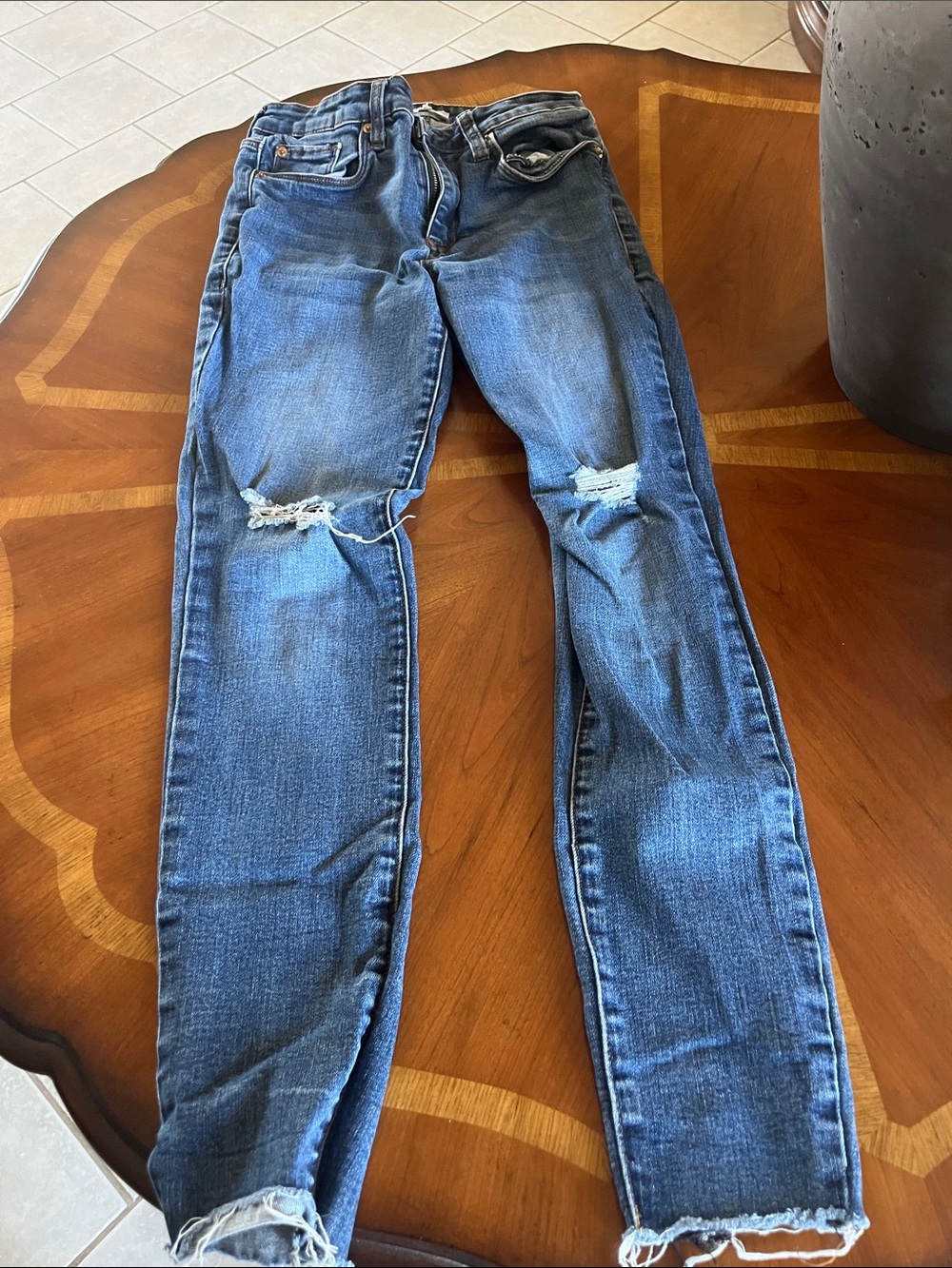 STS Blue Distressed Skinny Jeans in Medium Blue with Knee Rips